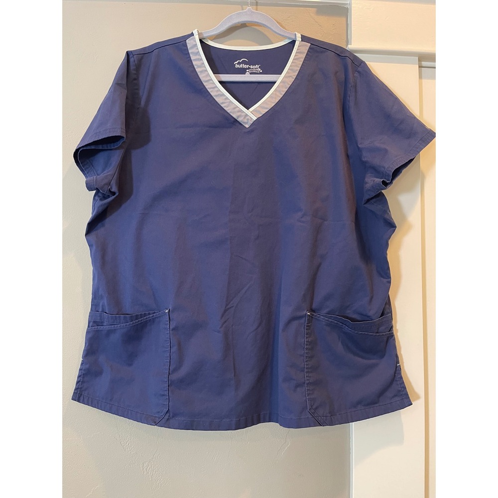 Butter-Soft Stretch Scrub Top Navy Blue V-Neck Short Sleeve 2X Uniform Advantage